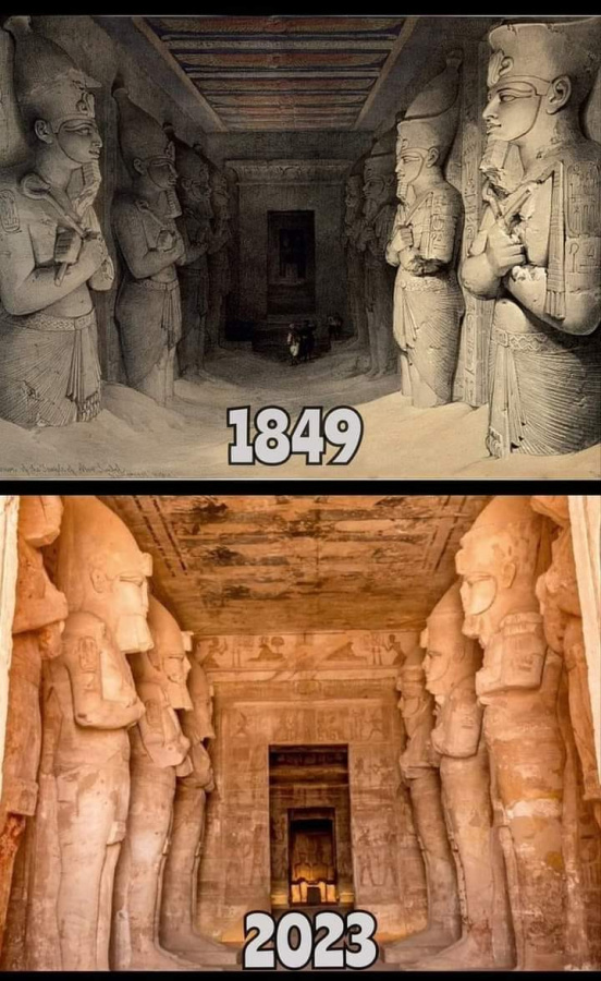 Then vs Now : Interior Entrance of the Great Temple of Abu Simbel, Egypt