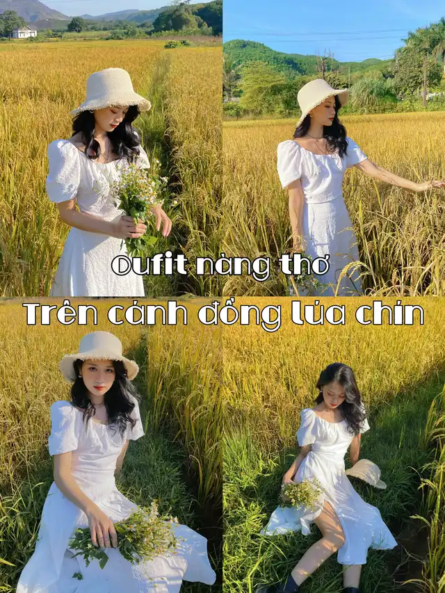 Outfit nàng thơ trên cánh đồng lúa